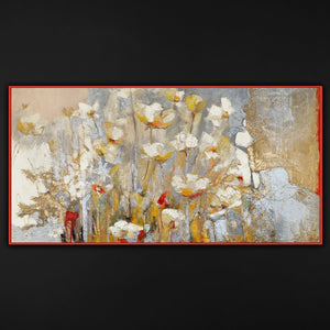 Modern Acrylic Paintings – Hand-Painted Flowers on Canvas with Gold Accents