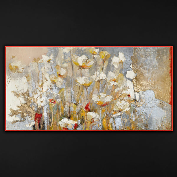Modern Acrylic Paintings – Hand-Painted Flowers on Canvas with Gold Accents