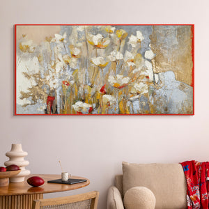 Modern Acrylic Paintings – Hand-Painted Flowers on Canvas with Gold Accents