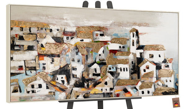 Framed canvas wall art "Picturesque Cityscape"