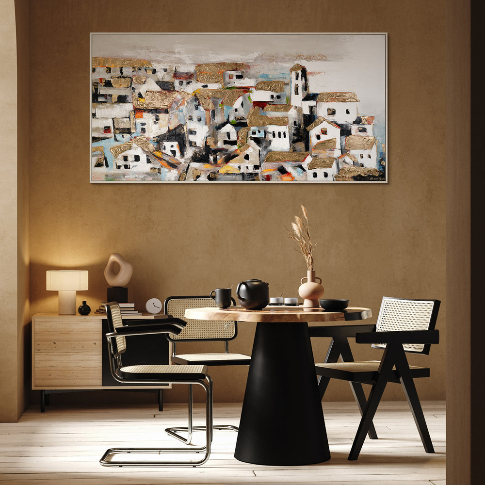 Framed canvas wall art "Picturesque Cityscape"