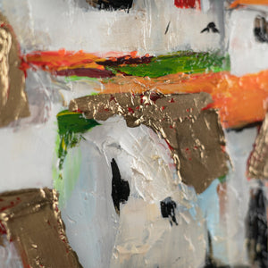Unique Hand-Painted City Art "Sunshine Houses" – Canvas Painting with Golden Details