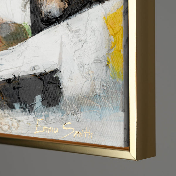 Unique Hand-Painted City Art "Sunshine Houses" – Canvas Painting with Golden Details