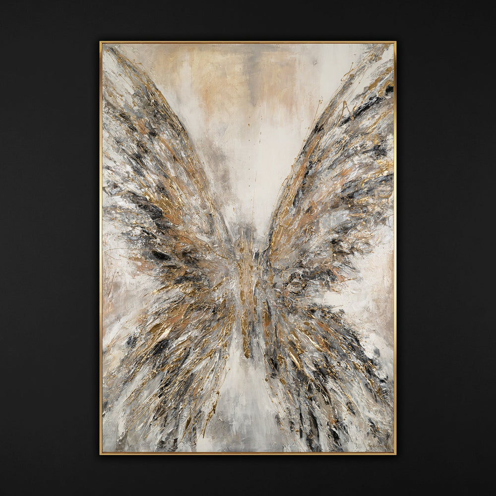 Abstract Butterfly Painting with Golden Wings – Hand-Painted Canvas Artwork for Living Room