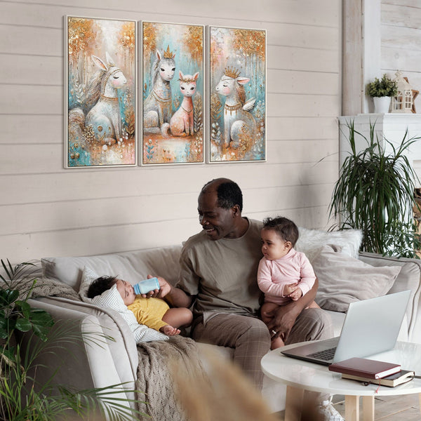 Hand-Painted Canvas Wall Art – Woodland Animals Painting for Kids Room 120x80 cm 