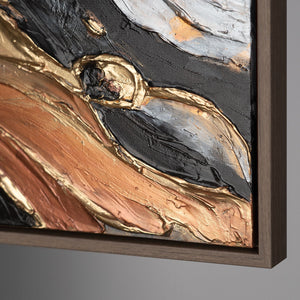Abstrakte Acrylbild in Schwarz-Gold - Gemälde mit Rahmen für Wohnzimmer "Wilde Energie"
