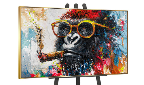 Acrylgemälde Affe mit Goldrahmen – kreative Kunst auf Staffelei