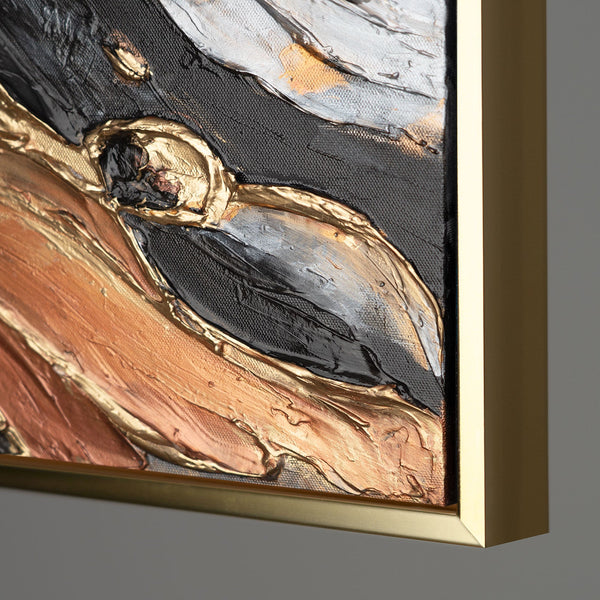 Abstrakte Acrylbild in Schwarz-Gold - Gemälde mit Rahmen für Wohnzimmer "Wilde Energie"