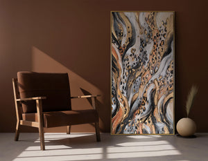 Abstrakte Acrylbild in Schwarz-Gold - Gemälde mit Rahmen für Wohnzimmer "Wilde Energie"