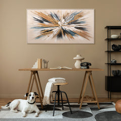 Wohnzimmer mit Acrylbild – moderne Leinwandkunst in Beigetönen