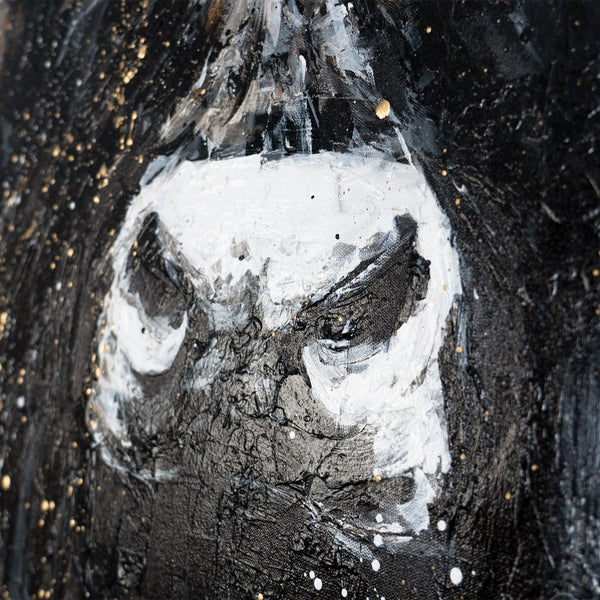 Hand-painted Painting with Frame "Strength in Black and Gold" – Majestic Bull Frontal