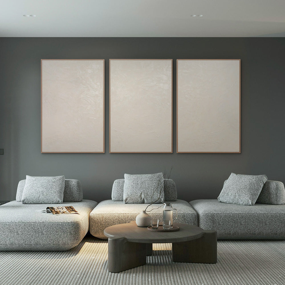 „Das Flüstern der Zeit“ – Minimalistisches Triptychon auf Leinwand, 3-teilig