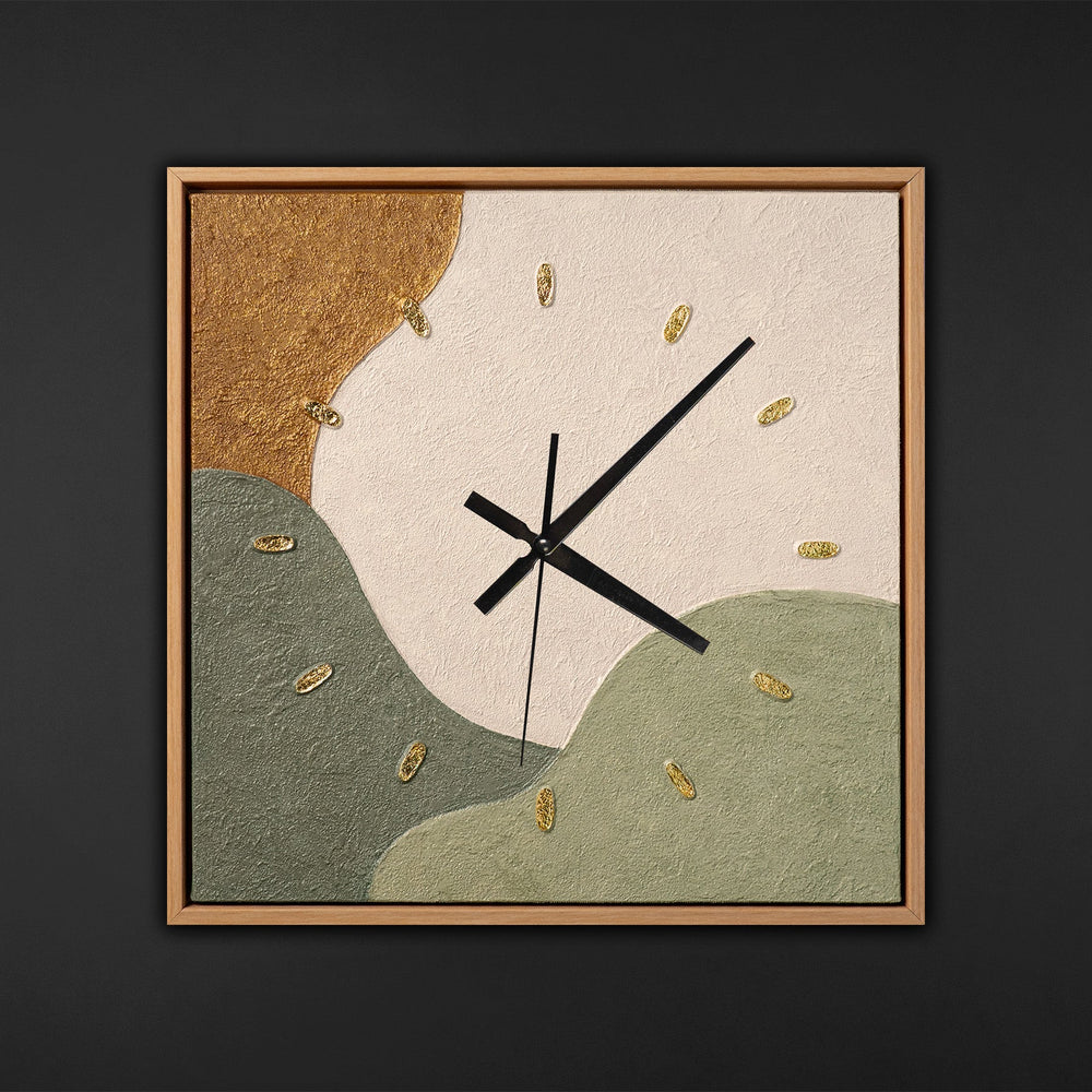 Handgemalte Wanduhr mit abstrakter Pastellkomposition – 35×35 cm