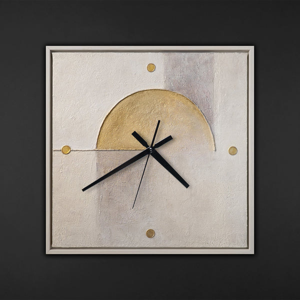 Ausgefallene Wanduhr lautlos – Handgemachte Mischtextur Silber & Rosé-Gold, quadratisch