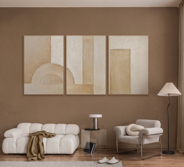 Handgemalte Gemälde auf Leinwand - Moderne Wandkunst für Wohnzimmer „Raum der Formen“