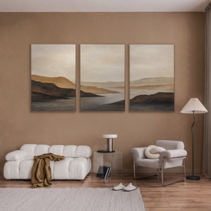 Acrylbild auf Leinwand „Sanfter Sonnenaufgang“ – Handgemalte Landschaft in Beige & Braun