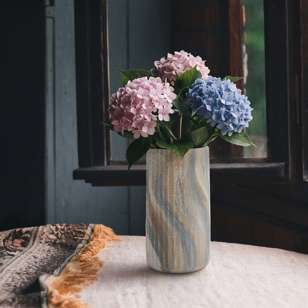 Keramik vase handbemalt, marmoriert, 22 cm
