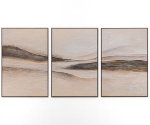 Spuren des Windes“ – abstraktes Triptychon in Beige und Grau