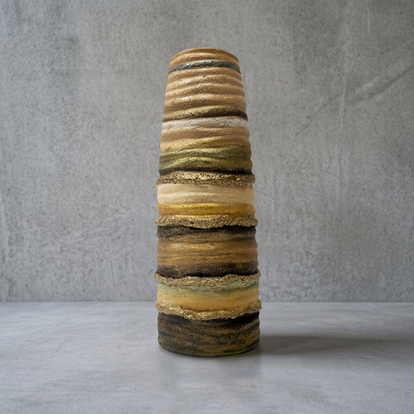 Porzellanvase handbemalt in Ocker und Petrol, 30,5 cm
