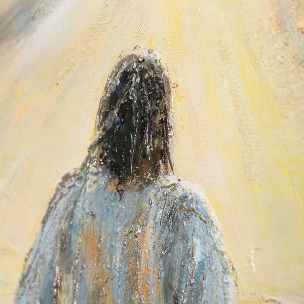 Abstrakte Figur in warmen Farben auf Leinwand
