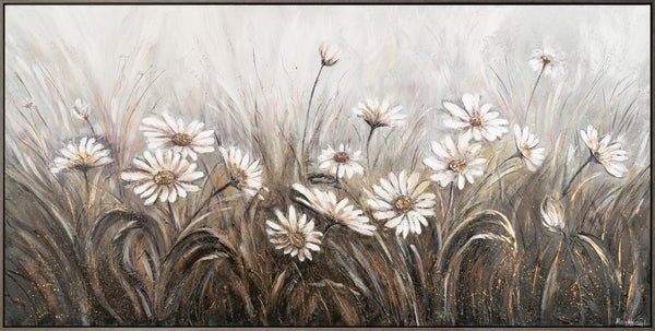 Framed wall painting acrylic flowers "Chamomiles"