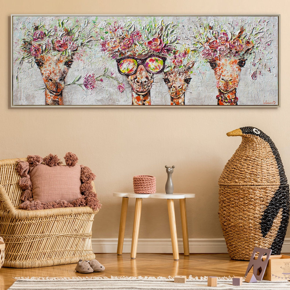Acrylic canvas pictures "Giraffes" with frame art