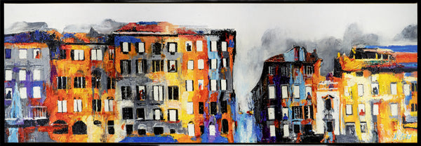 Glow in the dark acrylic painting with frame "Small town"