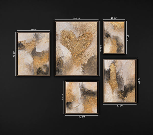 Modernes Kunstwerke Set in Beige, Gold und Anthrazit