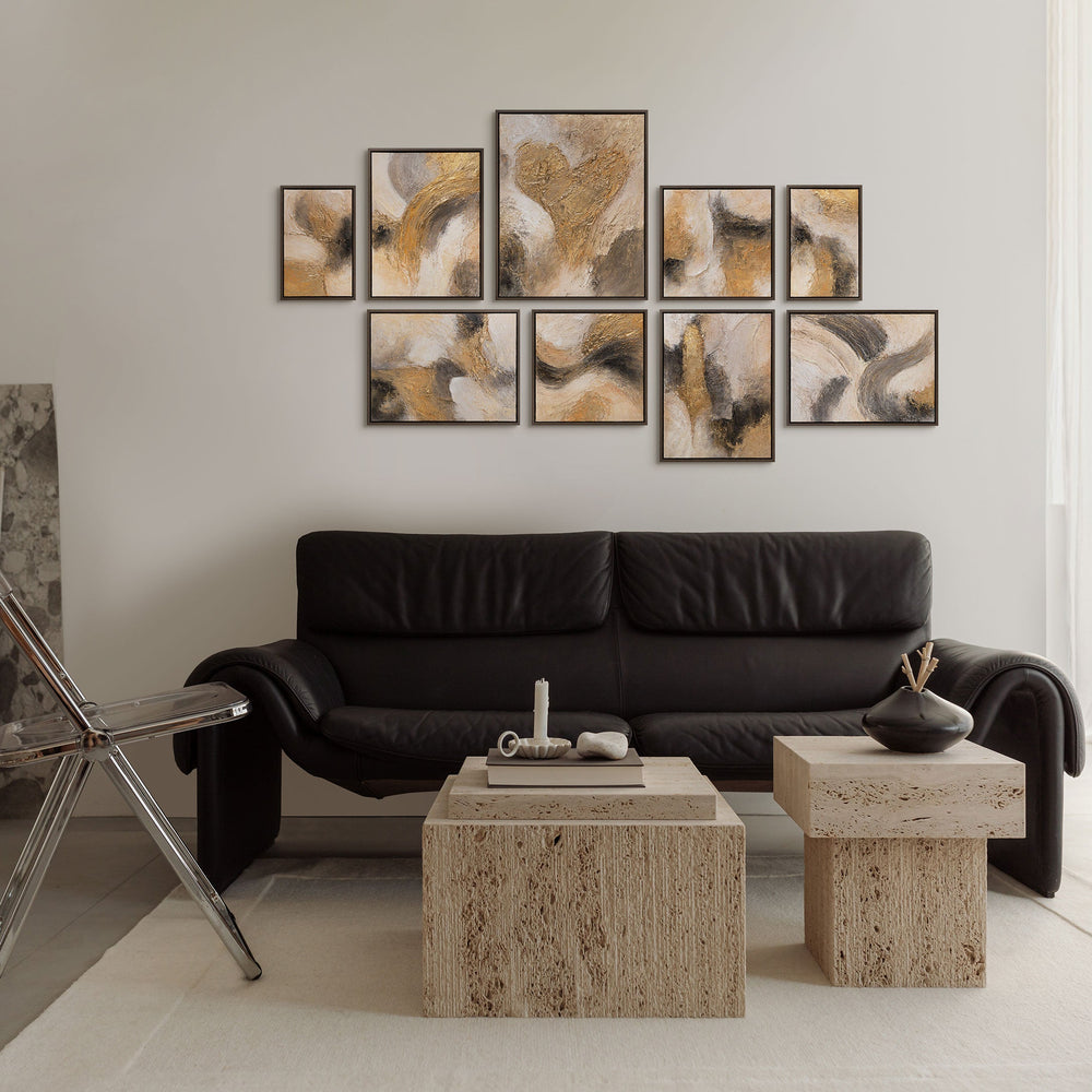 Handgemalte Bilderwand Set mit Herz in Gold, Beige und Schwarz