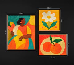 „Vibrant Life“ – Bilder-Set mit Blumen, Orangen und Vasen in Orange und Grün, handgemalt, 3 bis 11 Teile