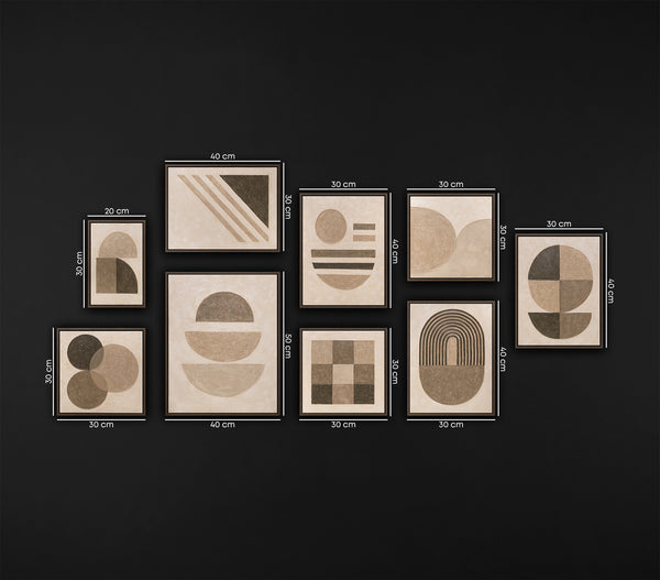 Modernes Kunstwerke Set in warmen Farben fertig zum Aufhängen