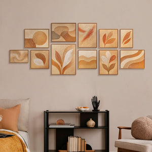 Natur Wandbilder handgemalt Set Flüstern des Laubs in Beige Kupfer