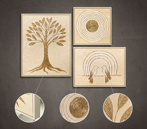 Handgemaltes Naturbild mit Blättern und Vogel für Arztpraxis „Flüstern des Laubs“