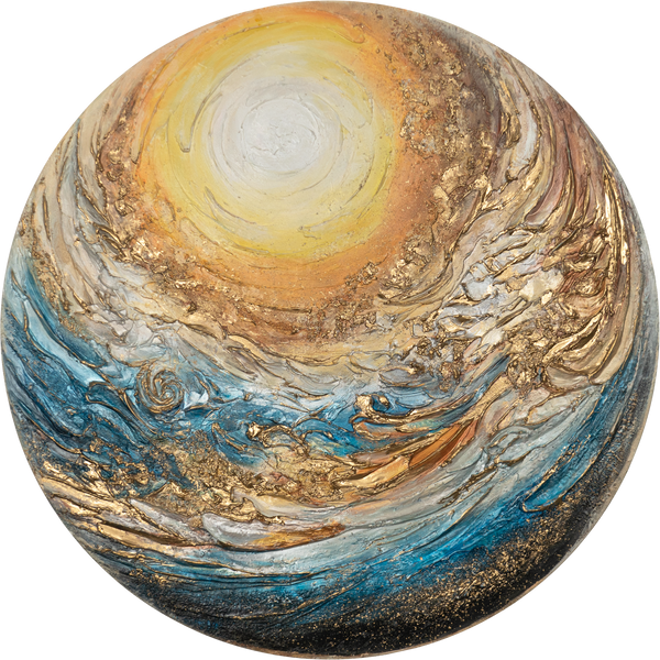 Colorful Abstract Wall Art "Goldsphere" – Planet-Inspired Acrylic Canvas