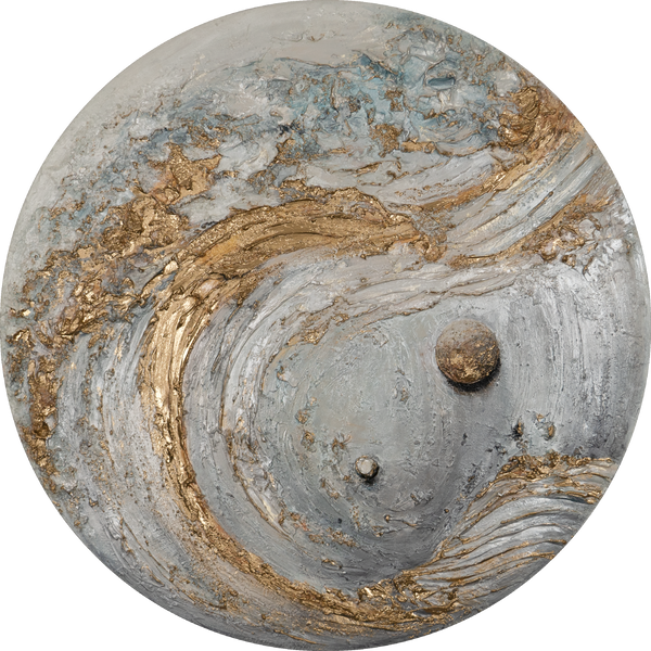 Luxury Abstract Wall Art "Heliona" – Glow-in-the-Dark Round Canvas with Gold Tones