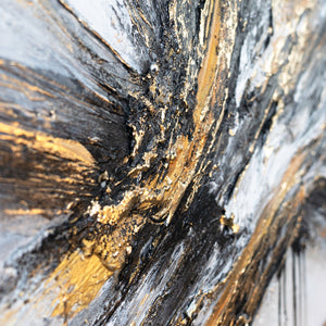 "Flow of Power" Acrylic Painting – Black and Gold Abstract Art and Texture Paintings 115x50cm