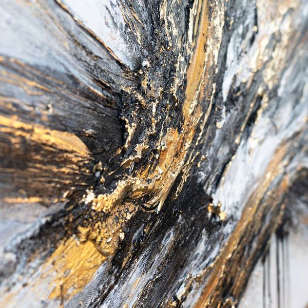 "Flow of Power" Acrylic Painting – Black and Gold Abstract Art and Texture Paintings 115x50cm