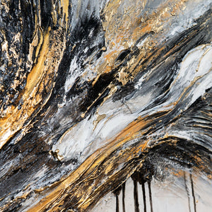 "Flow of Power" Acrylic Painting – Black and Gold Abstract Art and Texture Paintings 115x50cm