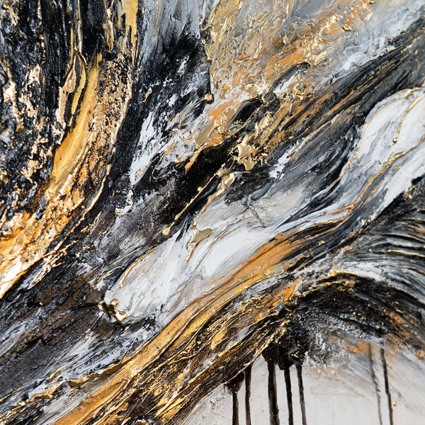 "Flow of Power" Acrylic Painting – Black and Gold Abstract Art and Texture Paintings 115x50cm