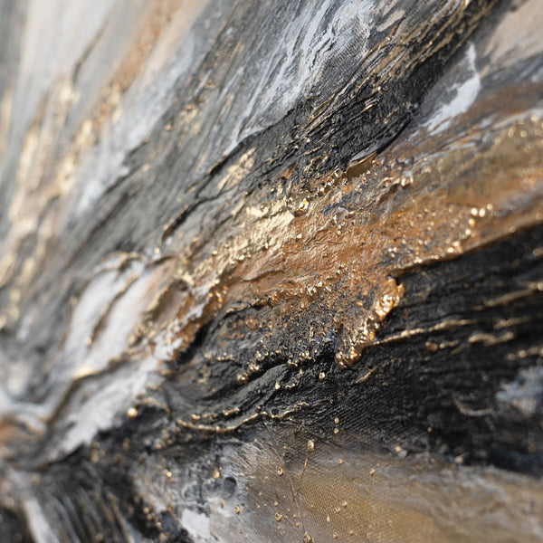 "Flow of Power" Acrylic Painting – Black and Gold Abstract Art and Texture Paintings 115x50cm
