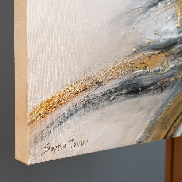 "Flow of Power" Acrylic Painting – Black and Gold Abstract Art and Texture Paintings 115x50cm