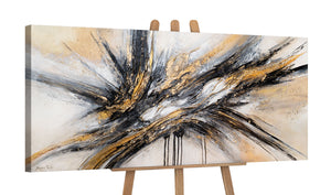 "Flow of Power" Acrylic Painting – Black and Gold Abstract Art and Texture Paintings 115x50cm