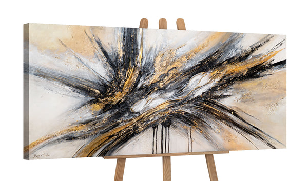 "Flow of Power" Acrylic Painting – Black and Gold Abstract Art and Texture Paintings 115x50cm