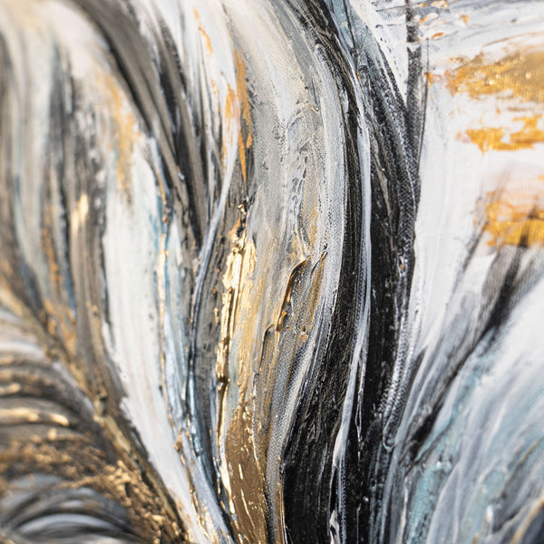 "Golden Feather" Acrylic Picture – Black Gold Art and Canvas Painting 115x50cm 