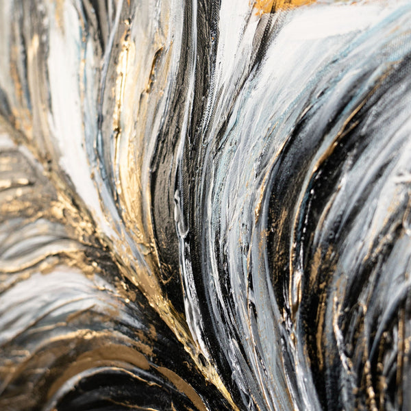 "Golden Feather" Acrylic Picture – Black Gold Art and Canvas Painting 115x50cm 
