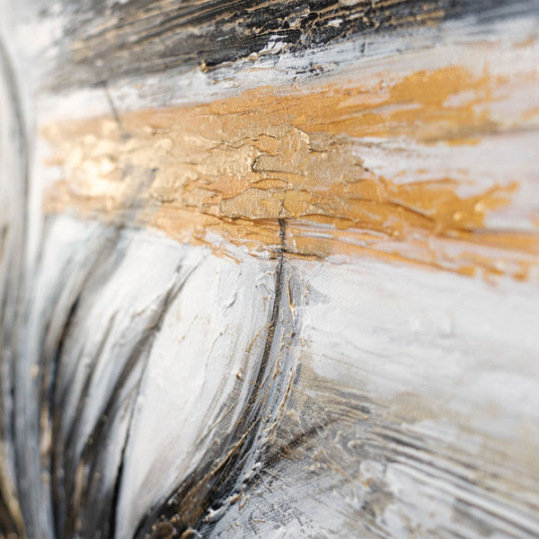 "Golden Feather" Acrylic Picture – Black Gold Art and Canvas Painting 115x50cm 