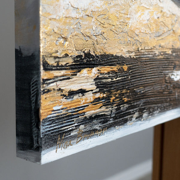 "Golden Feather" Acrylic Picture – Black Gold Art and Canvas Painting 115x50cm 