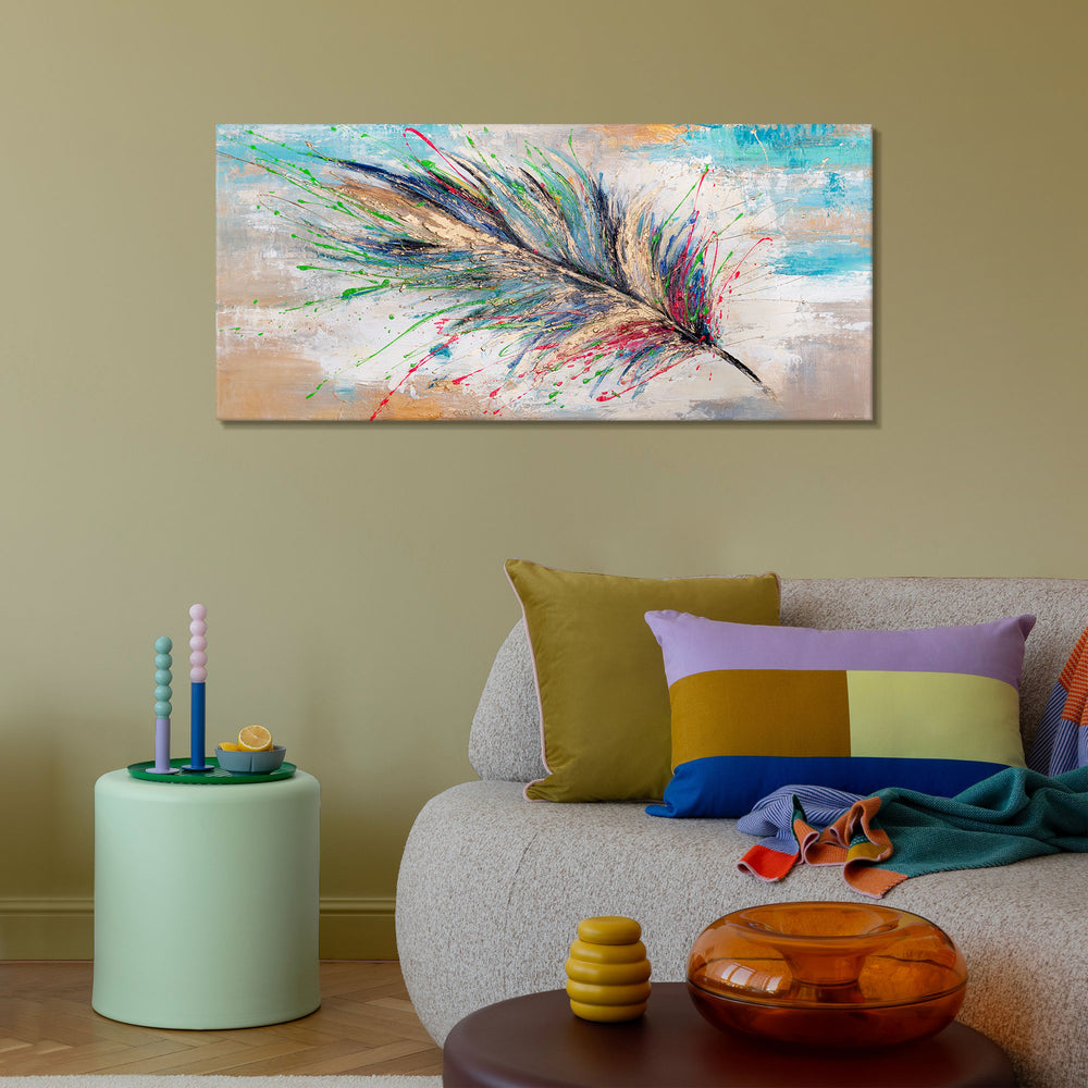 "Radiant Feathers" Acrylic Painting – Rainbow Abstract Art and Colorful Artwork 115x50cm