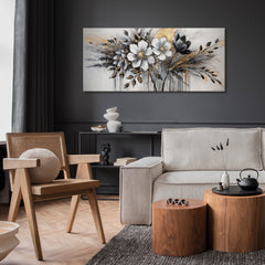 Florale Acrylmalerei auf Leinwand – Moderne Wandkunst "Das Glühen der Farben" 115x50cm