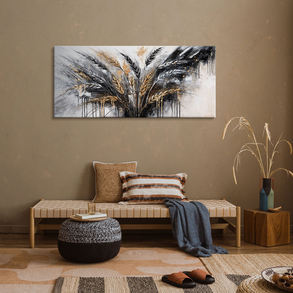"Thorns" Acrylic Art – Canvas Painting and Black and White Abstract Art 115x50cm